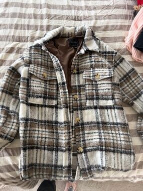 Sanctuary Plaid Shacket in Cream, Brown and Black